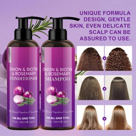 Onion Shampoo and Conditioner Set for Hair Growth, Onion Rosemary and Biotin Shampoo Set for Hair Loss and Thinning Hair, Hair Care Moisturize Clean 3 In 1 for All Hair Type 2 * 7 Fl Oz (2 * 200ml)