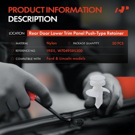 A-Premium 50 PCS Nylon Rear Door Lower Trim Panel Car Retainer Fastener Push Pin Clips Compatible with Ford Excursion 2000-2005, Lincoln Town Car 1998-2011 - for 9.53mm Hole