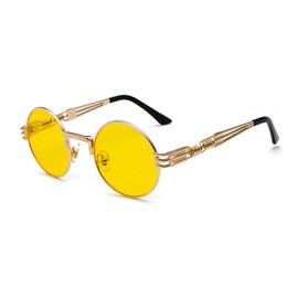 AmazingRose Vintage Round Sunglasses, Steampunk Design, Retro Round Metal Frame Sunglasses for Men and Women, UV400 Protection, Yellow Gold