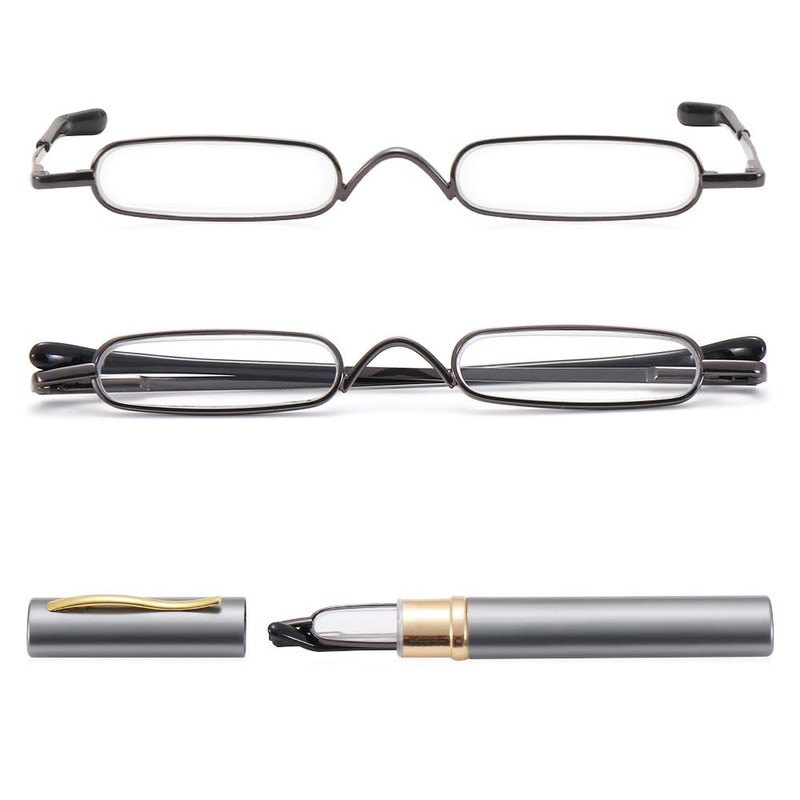 Mini Slim Pen Reading Glasses with Portable Clip Case Small