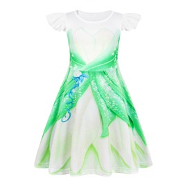 Jurebecia Girls Nightgowns Princess Nightdress Kids Flutter Sleeves Pajamas Night Gown Sleepwear Nightit for Kids 5t Light Green