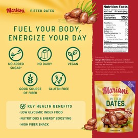 Mariani Dried Pitted Dates, 30oz Bag - Dried Dates Pitted No Sugar Added, Gluten Free, No Dairy, Vegan, and Full of Fiber for Snacking, Cooking and Baking, Mariani Dried Fruit