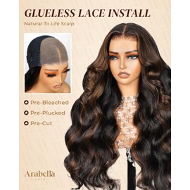 Arabella 6x5 Glueless Wigs Human Hair Pre Plucked Pre Cut 1B/30 Highlight Lace Front Wigs Human Hair Ready to Go Glueless Wig 12a Body Wave Wig Pre Bleached Tiny Knots (20inch, 5X6 1B/30 Body Wave)