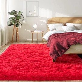 Awaytail Area Rug 6x9 for Living Room Anti Slip - Fluffy Rug for Bedroom Washable - 6 by 9 Carpet Fuzzy Rugs Indoor Red