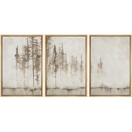SIGNFORD Framed Canvas Print Wall Art Set Pastel Grunge Forest Tree Landscape Abstract Shapes Illustration Modern Art Decorative Nordic Minimal Zen for Living Room, Bedroom, Office - 24"x36"x3 NATURAL