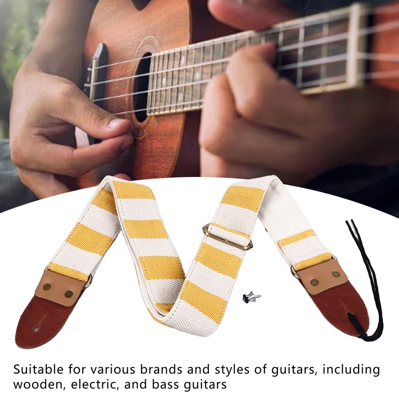 Guitar Strap Stylish Stripe Pattern Thickened Cotton Leather Adjustable Guitar