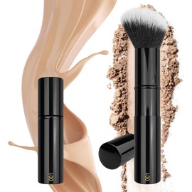 JILIER Makeup Brush Kabuki Face Brushes Retractable Travel Blush Kabuki Brush Portable for Foundation, Powder, Blush, Bronzer, Buffing, Liquid, Cream, Cruelty-Free with Cover