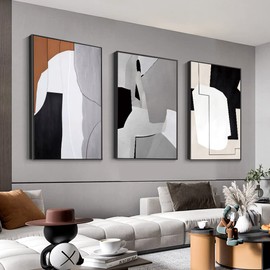MPLONG Wall Art, Set of 3 Black and White Simple Natural Contemporary Abstract Color Blocks Canvas Prints, Aesthetic Wall Decorations for Living Room, Bedroom, Kitchen, Office (Black, 20" X28")…