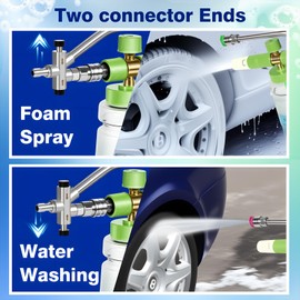 Ofloton Pressure Washer Foam Cannon & Dual Connector Accessory, Double Tip Attachment for Pressure Washer Soap Cannon, 7 Power Washer Nozzle Tips, 1/4” Quick Connect, 4000 PSI Car Foam Sprayer
