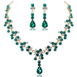 BESTYASH 1juego Collar Y Aretes De Novia Con Rhinestones Joyería De Boda Y Accesorios Para Vestido Para Fiestas Y Cumpleaños Verde