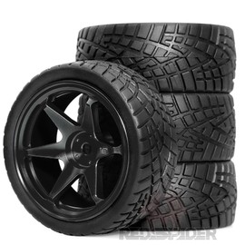 1/10 RC Rally Racing Tyres and Aluminum Wheels 12mm Hex On Road Tires OD 2.56" for Tamiya TT01 TT02 XV01 TA06 A959 PTG2 HPI KYOSHO PTG2 Traxxas 1:10 Street Touring Drift Car (Black)