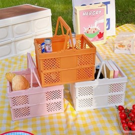 Handle folding folding storage basket basket basket box mini organization plastic pink
