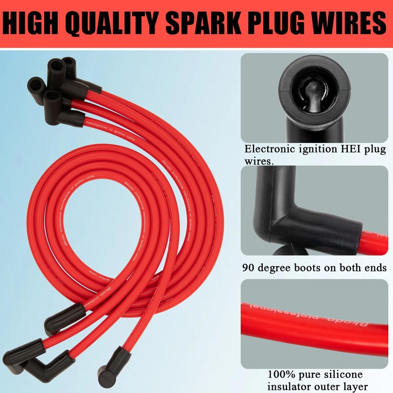 HOOTO High Performance 10.5mm Spark Plug Wires Set Fit for