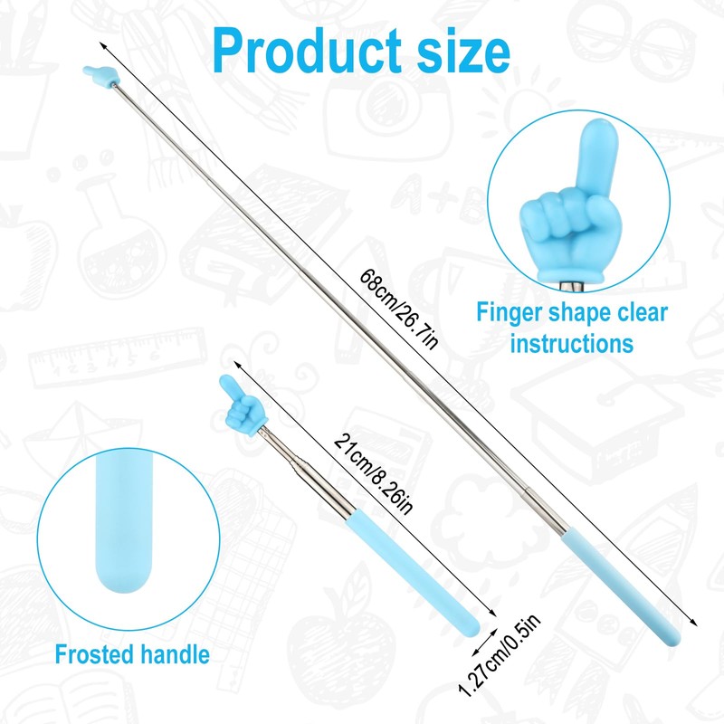2pcs Retractable Teachers Pointer Sticks, Telescopic Finger Teachers Pointer for