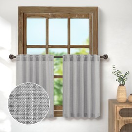 Pitalk - Cortina transparente de lino gris para cocina, 52 x 36 pulgadas de ancho