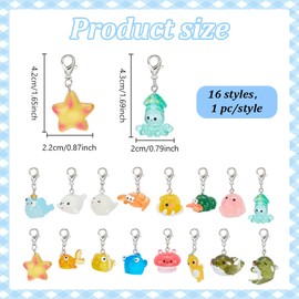 WEBEEDY 16 Styles Ocean Pals Badge Reel Charm Set Cute Animals Pendant Badge Holder Charms with Lobster Clasp Clip-on Charm for Nurses Workers Teachers Lanyard Supplies Accessories