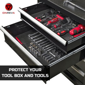 ONREVA Tool Box Liner 22 inch Wide x 20 Ft Large, Toolbox Drawer Liners, Heavy Duty Shelf Rubber Mat, Non Slip Pad Organizer for Rolling Tool Chest Drawers, Cabinet, Workbench, Black