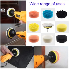 VASLON 38Pcs/lot 3 inch Car Polishing Buffing Waxing Kit Polisher Sponge Pads Set with Drill Adapter for Vehicle Waxing Boat Polishing(30 Pads+2 Drill Adapters+2 Suction Cups+2 woolen fiber polishing pads+2 pieces hook and loop pads)