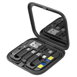 XFSRG Reiseadapter Weltweit Kompaktes 6 in 1 Reise Adapter Set mit USB zu Type C Micro USB Type C Kabel mit SIM Pin Spiegel und Ständerfunktion