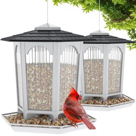 MrCrafts Nature 2 Pcs Haning Bird Feeder for Outdoors, Wild Bird Feeders for Outside, Fits for Cardinals, Unique Bird Watching Gift, Standard White, Large Size(2 Pcs)