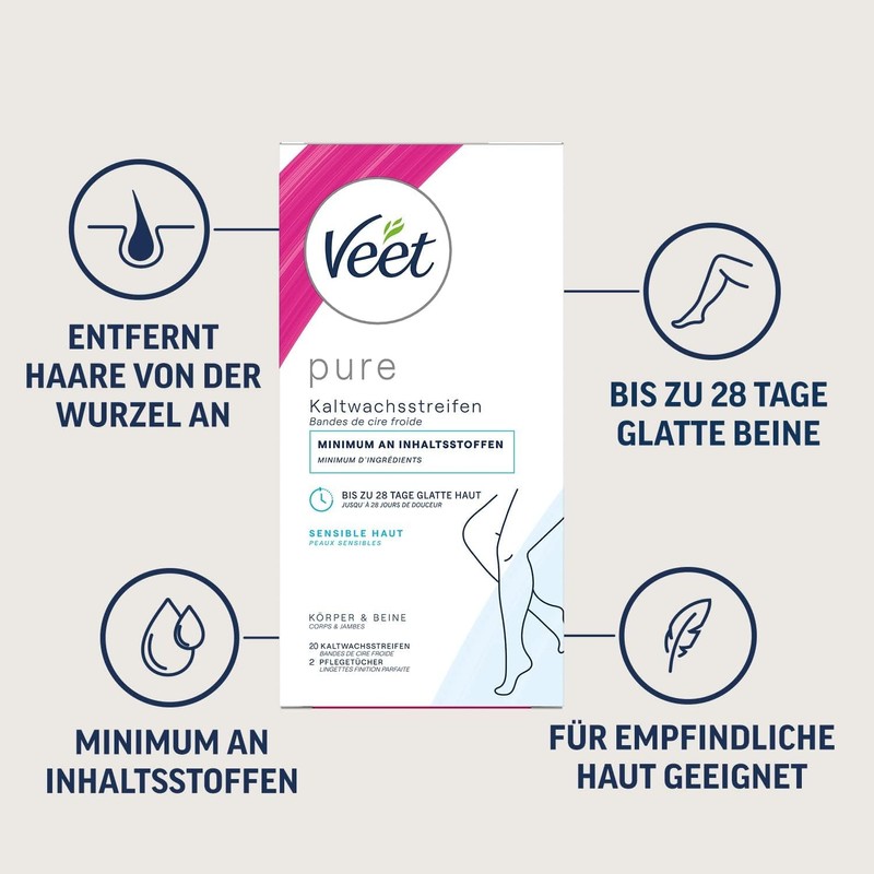 Veet Cold Wax Strips Easy-Gelwax Technology Legs & Body for