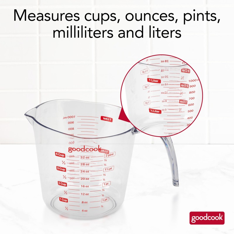 GoodCook Everyday 4-Cup Liquid Measuring Cup, Clear Plastic with Easy-to-Read