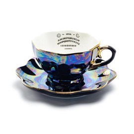Grace Teaware Ouija Board Black Gold Luster Tea Cup and Saucer with Gold Trim