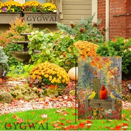 Fall Garden Flag 12x18 Inch Double Sided, Autumn Cardinal Birds Maple Leaves Small Burlap Yard Flag for Outside Seasonal Yard Decor