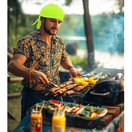 Sweat Wicking Do Rags Skull Caps, Cooling Hip Hop Hat, Beanie Durag Motorcycle Head Wrap Doo Rag Liner for Men Women (Neon Yellow)