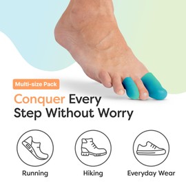 ZenToes 6 Pack Gel Toe Cap and Protector - Cushions and Protects to Provide Relief from Missing or Ingrown Toenails, Corns, Blisters, Hammer Toes (Variety, Tidal)