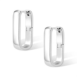 Women's 925 Silver Earrings, Small Square Hoop Earrings, Chunky Earrings, Hypoallergenic, Small Thick Earrings, Wide Huggie Hoop Earrings for Women and Girls