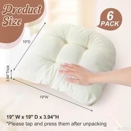 Thyle Outdoor Chair Cushions Set of 6 Waterproof Sun Protection Square Tufted Seat Cushions Overstuffed Patio Furniture Cushions for Patio Funiture Dining Indoor 19" x 19"(Beige)