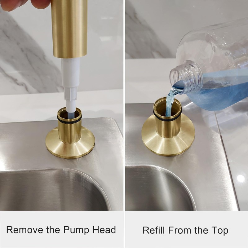 EADOT Brushed Gold Built in Dish Soap Dispenser for Kitchen