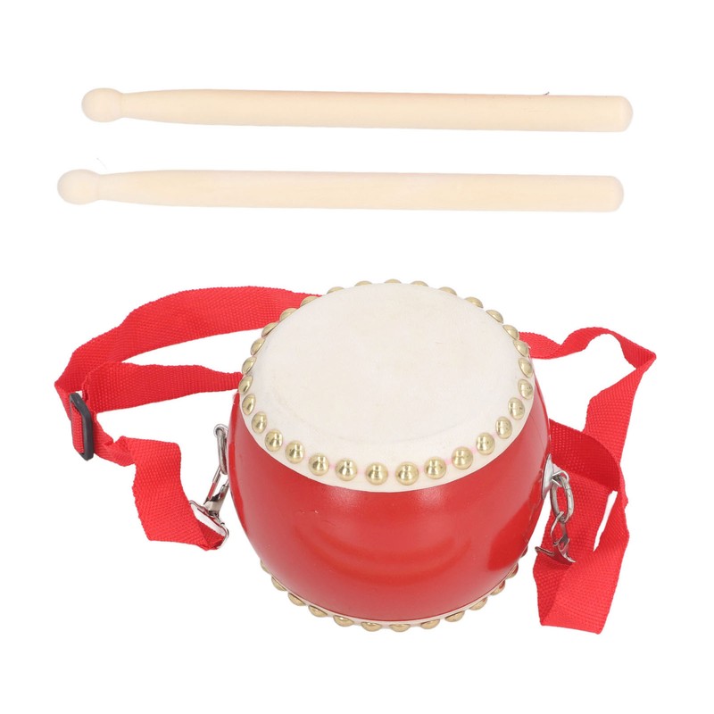 Kids Chinese Drum Plastic Sheepskin Maple Wood Red Color Children