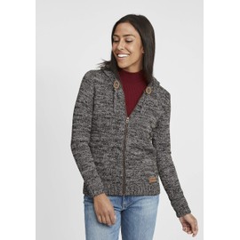 OXMO OXPhiladelphia Women's Chunky Knit Cardigan with Hood Zip 100% Cotton Regular Fit, Black (799000)