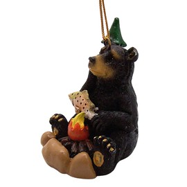 Bear Leaning on Tree with a Campfire Christmas Ornament, Holiday Décor, Rustic Theme, 2.5 Inches