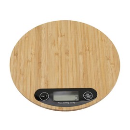 Digital Kitchen Scale Round Bamboo Electric Meat Food Weighing Scale with LED Display for Baking Kitchen Cooking Wood Surface
