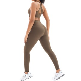 LISSMOMO Workout Sets for Women 2 Piece Cross Back Sports Bra High Waist Leggings Gym Sets Yoga Outfits