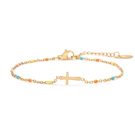 Cross Bracelet Christian Gifts for Women Christmas Religious Cross Bracelet, Adjustable Dainty Stainless Steel Bracelet for Women Thin Gold Bracelets for Women Inspirational Birthday Gifts for Women