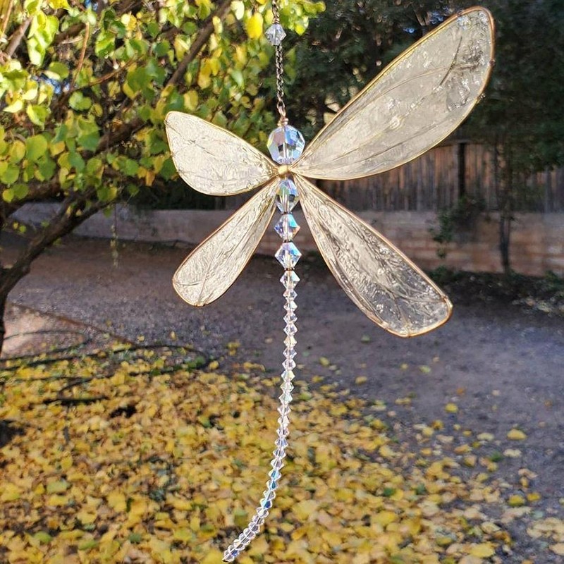 Dragonfly Crystal Suncatcher, MetalDragonfly Pendant, Hanging Crystal Suncatcher for Garden