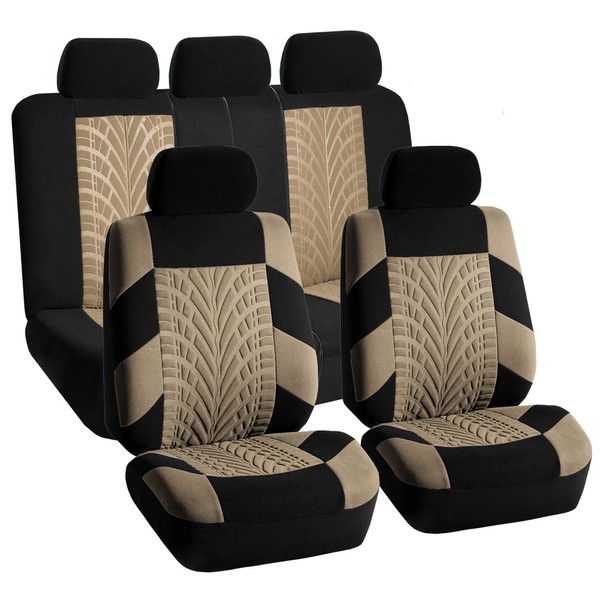 FH Group Car Seat Covers Full Set Premium Cloth - Universal Fit, Automotive Seat Cover, Low Back Front Seat Covers, Airbag Compatible, Split Bench Rear Seat, Washable Seat Cover for SUV, Sedan Beige
