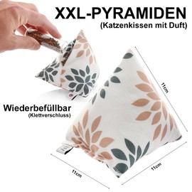 CanadianCat Company Cat Cuddly Cushion & Play Cushion Pyramid XL Set, Catnip Herb Filling, Refillable Cat Pyramid Cushion, Set of 8