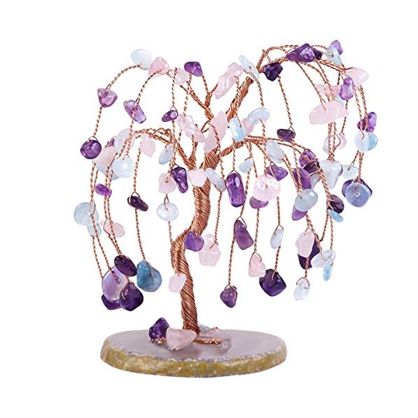 Rockcloud Amethyst & Rose Quartz & Aquamarine Crystal Tree for
