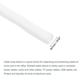 sourcing map Split Sleeve Wire Loom 9/32" 9.84Ft White Self Wrapping Braided Sleeve UL94-V2 Fireproof PET Sleeving for Automotive, Home Cable Management