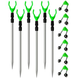 Fishing Rod Holder, Adjustable Telescopic Fishing Pole Holders for Ground Fishing Rod Holders Sand, 6-Pack with Alarm Bells