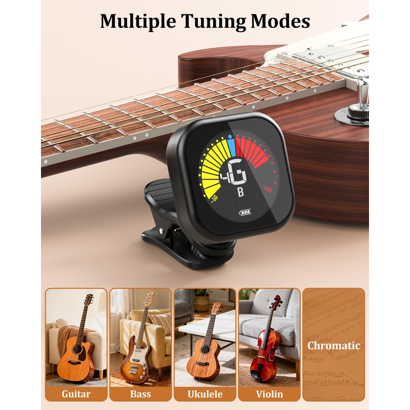 New Bee Guitar Tuner Clip-On Rechargeable with Color Screen 360°