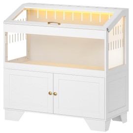 HOOBRO Large Hamster Cage, Acrylic Hedgehog Cage with Storage Cabinet and Led Light Strip, Big Hamster Enclosure with Flip-Top Lid, Easy to Clean, 39.4" x 18.9" x 42.5", White WT01AC03G1