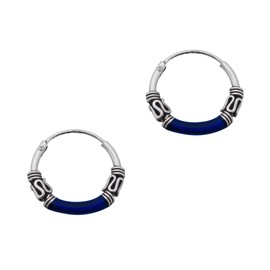Sterling Silver Bali Design Color Coated 14mm Hoop Earrings, Navy