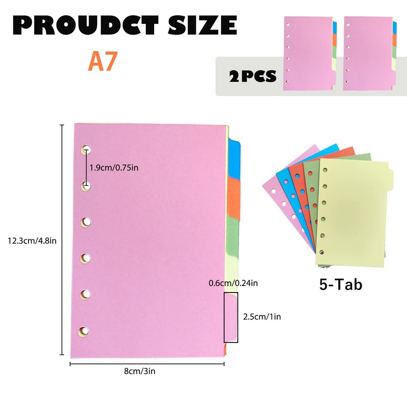 DY.2ten 10 Sheets/2 Sets Folder Dividers A7 6 Holes Mini
