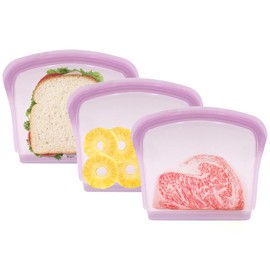 KVK 3 Pack Silicone Reusable Snack Bags, Violet Flat Model Multi-Use Reusable Freezer Bags Food Container, Premium Silicone Bags for Food Storage Freezer Microwave Oven Dishwasher Safe